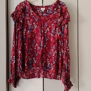 NWT A New Day Women's Floral Print Long Sleeve Romantic Ruffle Blouse Size L